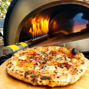 flame inside a pizza oven